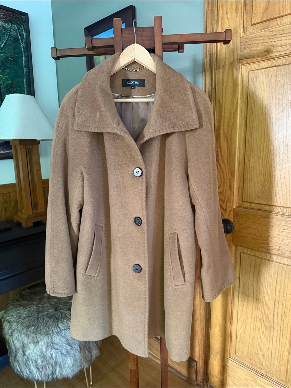 Ellen Tracy Camel Single-Breasted Wool Coat